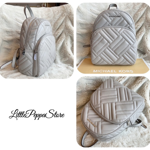 Michael Kors Abbey medium Backpack leather pearl grey Michael Kors Abbey Studded Pebbled Leather Backpack Taupe | eBay main image 4